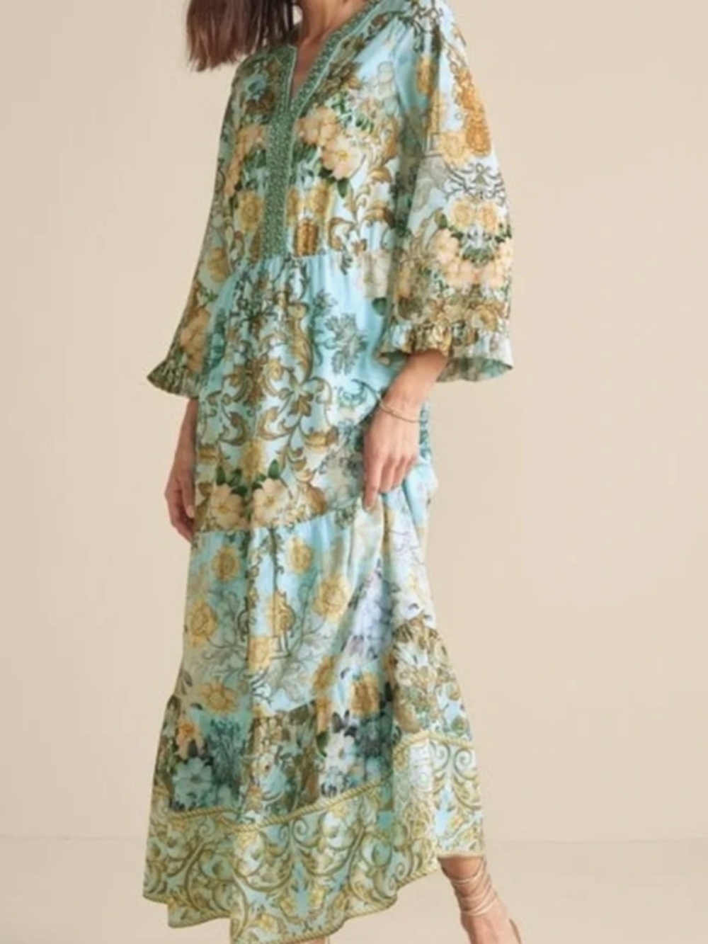 Soft Surroundings Women`s $160 Baroque Floral Beaded Maxi Dress size XL